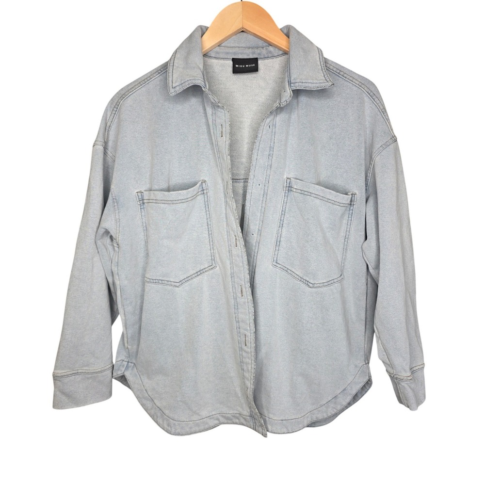 Miou Muse Denim Shirt Jacket Women S Light Blue Oversized Cotton Shacket Utility